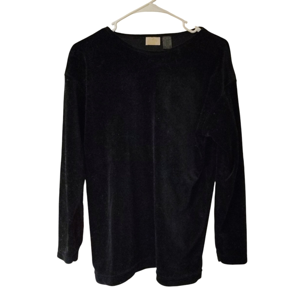 Vintage Oleg Cassini Women's Black Velvet Whimsy Goth Long-Sleeve Top, Sz S